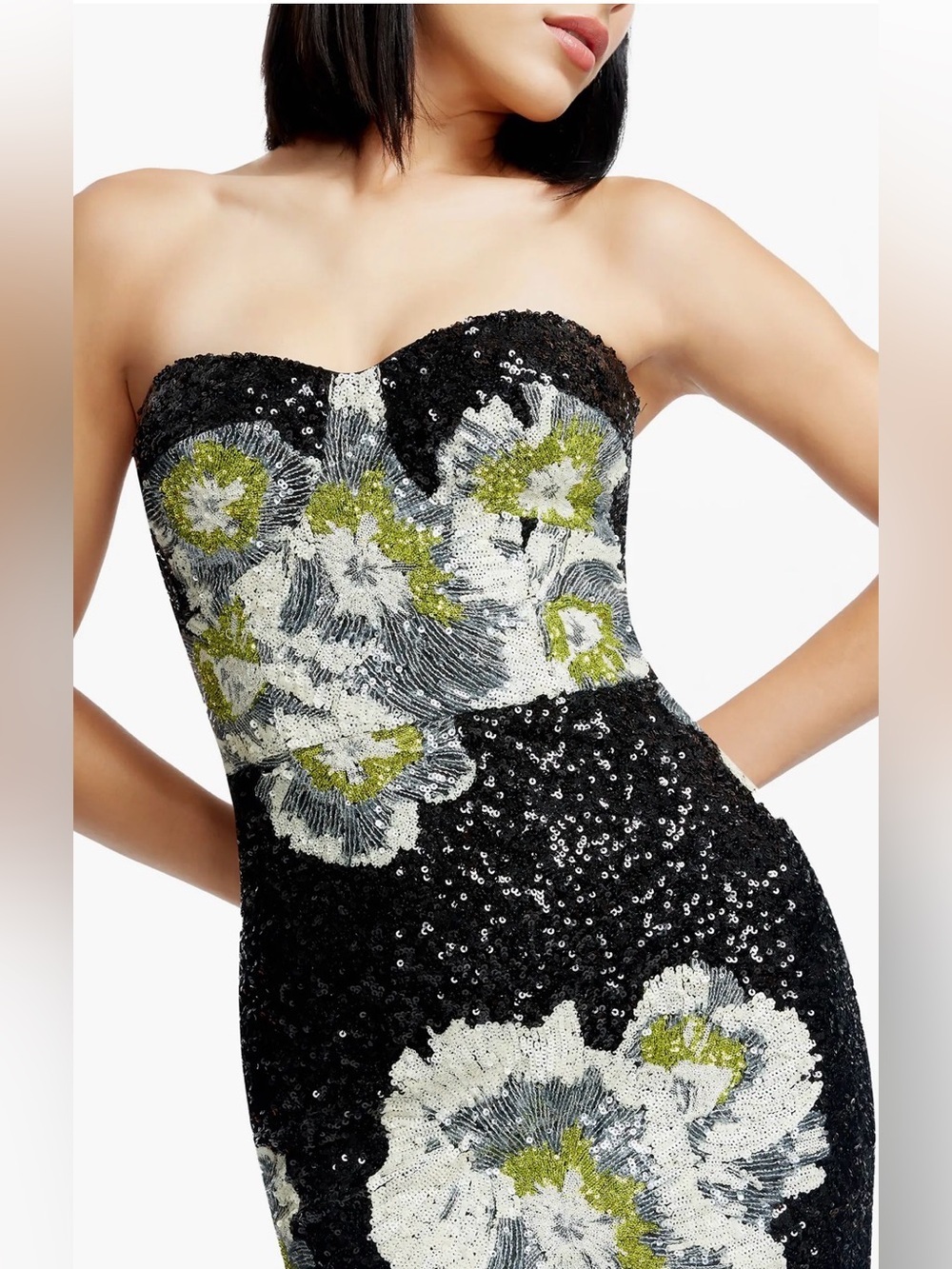 NEW Dress The Population Vada Floral Sequin Strapless Gown Sz S - Picture 4 of 9